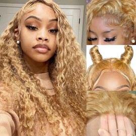 Condescension Human Hair Wig 200% Density HD Gold Brown Jerry Curly Wigs Human Hair Real 4X1 Gold Brown Jerry Curly Wigs Human Hair Pre Plucked for Black Women