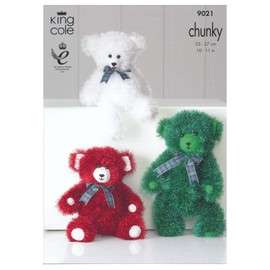 King Cole Tinsel Chunky Knitting Pattern - 9021 Teddy Bear Toys Family (To Knit Small - Large)