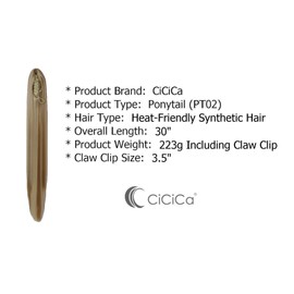 CiCiCa –“PT02”, Blonde Ponytail Extension Claw Clip Blonde, 30 Inches Long Ponytails, Mixed Bleach Blonde and Sandy Blonde Ponytails, Drawstring Ponytail Blonde, Straight Ponytails, Heat-Resistant Synthetic cicicaHairpiece Pony for Women.