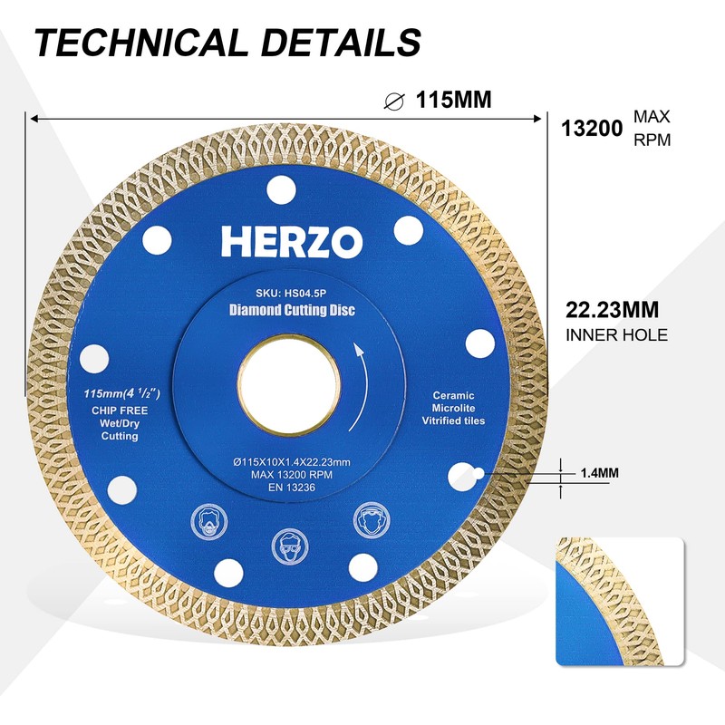 HERZO Set of 3 Diamond Cutting Discs 115 mm Extra