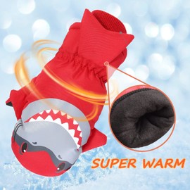 7-Mi Children's Winter Warm Ski Gloves Windproof Suitable for Children with Velcro Fastener (Red)