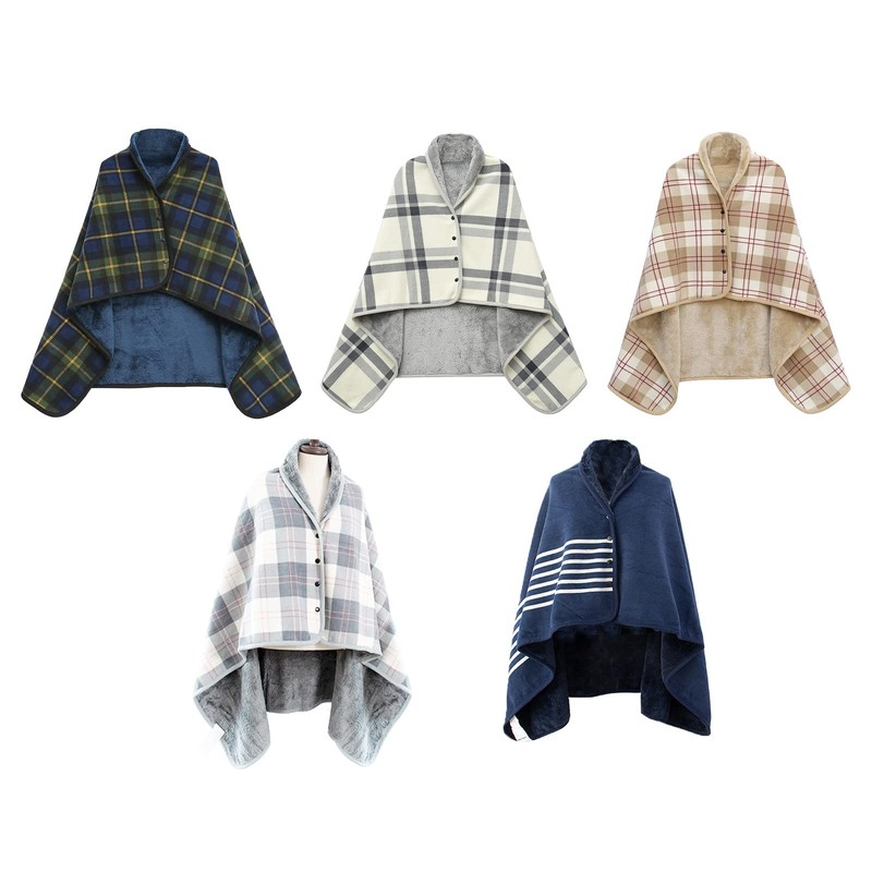 Double Layer Wearable Blanket, Button Shawl Man Woman Wraps, Man