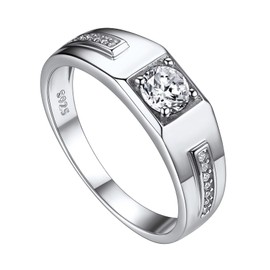 Suplight Men's Ring 925 Sterling Silver Cubic Zirconia Wedding Band Engagement Rings for Men Size 8