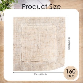 Jerify 160 Pcs Linen Cocktail Napkins Bulk 6 x 6 Inch Reusable Cloth Hemstitch Fabric Linen Napkins for Party Wedding Bar Beverage Coffee Dessert DIY