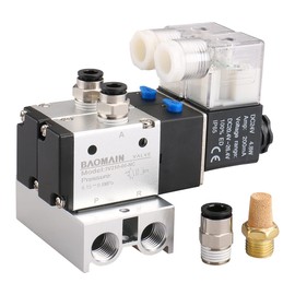 Baomain 2 Space Pneumatic Solenoid Valve 3V210-08 24VDC PT1/4 2 Position 3 Way with Base Muffler Quick Fittings Set