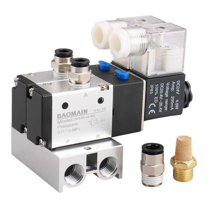 Baomain 2 Space Pneumatic Solenoid Valve 3V210-08 24VDC PT1/4 2