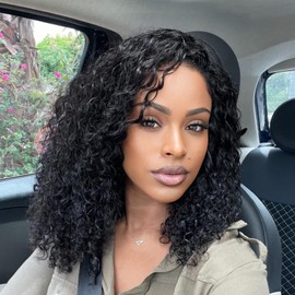 YMSGIRL 13x6 Deep Wave Lace Front Wigs Human Hair Ready To Go Curly Lace Front Glueless Wigs Human Hair Pre Plucked Pre Cut Beginner Friendly 16 Inch
