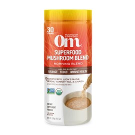 Om Mushroom Superfood Morning Energy Blend 8.47oz Caffeine Free Mushroom Powder