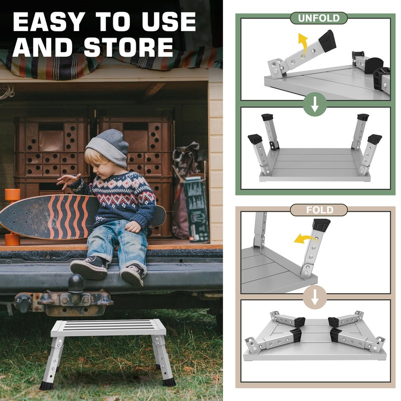 DEPSUNNY Adjustable Height Aluminum RV Step, Stable Foldable Platform Step