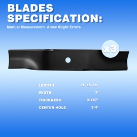 ZZity 3 Pack 942-04417 Mower Blades Fit for MTD Cub Cad et Enforcer Recon 01005336, 01005336p, 02005017, 742-04417, 942-04417