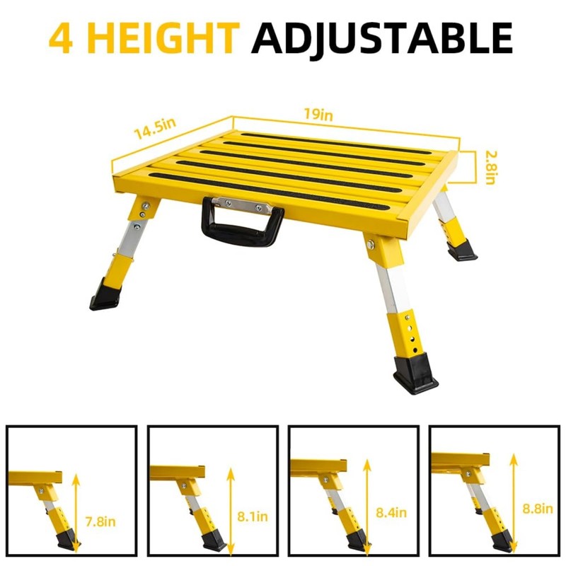 Homeon Wheels Aluminium RV Steps Adjustable Folding Step Stool with