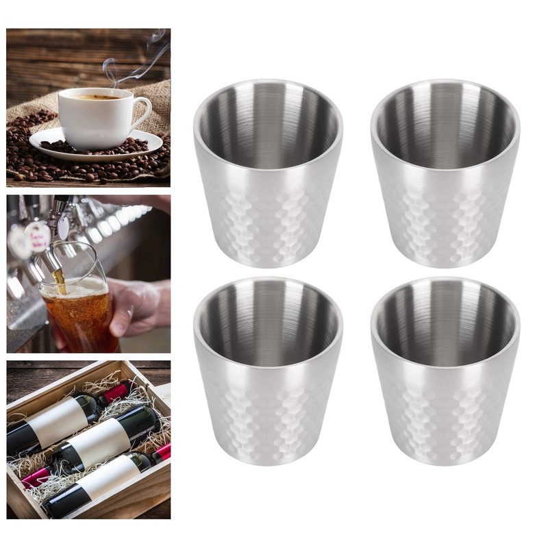 4pcs 304 Stainless Steel Cup Double Layer Insulated Thickened Cup