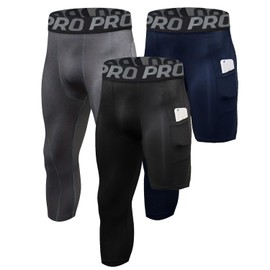 LANBAOSI 3 Pack 3/4 One Leg Compression Tights for Basketball Leg Sleeve Capri Athletic Base Layer Underwear for Gym Running