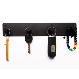 FULLINY Key Hooks for Wall Apartment Decor Adhesive Key Holder for Wall Decor with 4 Key Hooks,No Screw Holes Key Rack for Wall,Stainless Steel Heavy Duty Adhesive Hooks for Hanging,Black