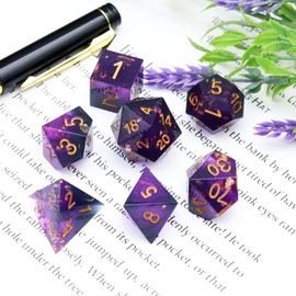 Haxtec Sharp Edge Dice Set Resin DND Dice With Case Purple Black D&D Dice for TTRPG Role Playing Games Dungeons and Dragons Gifts