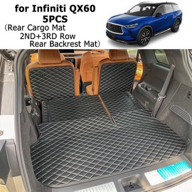 7DEEKEI for 2022-2025 Infiniti QX60 (Second-Row Captain's Chairs) Trunk Mat & 2ND+3RD Row Rear Backrest Mat Cargo Liners (5pcs) All Weather Anti-Slip