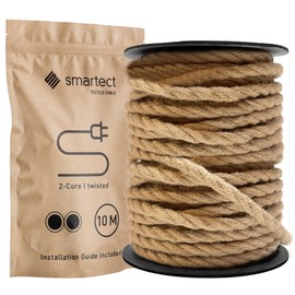 smartect Jute Textile Cable, 10 Metres, Vintage Lamp Cable, Fabric Twisted, 2-Core (2 x 0.75 mm²) Power Cable, Textile-Coated for Your Own DIY Project