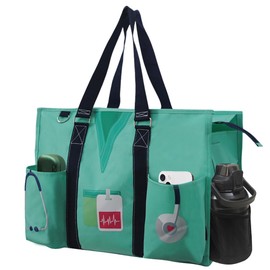 NGIL Zip-Top Tote Bag with Exterior Pockets for Working Women, Teachers, Nurses, and Moms, Design in USA (Mint Nurse Life)