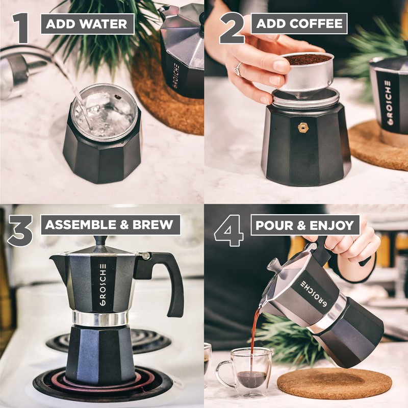 GROSCHE Milano Stovetop Espresso Maker Moka Pot 3 espresso Cup