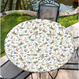 COTAIL - Mantel redondo con borde elástico, mantel impermeable de 36 a 60 pulgadas para cena, al aire última intervensión, picnic, 36 pulgadas, cereza y arándano