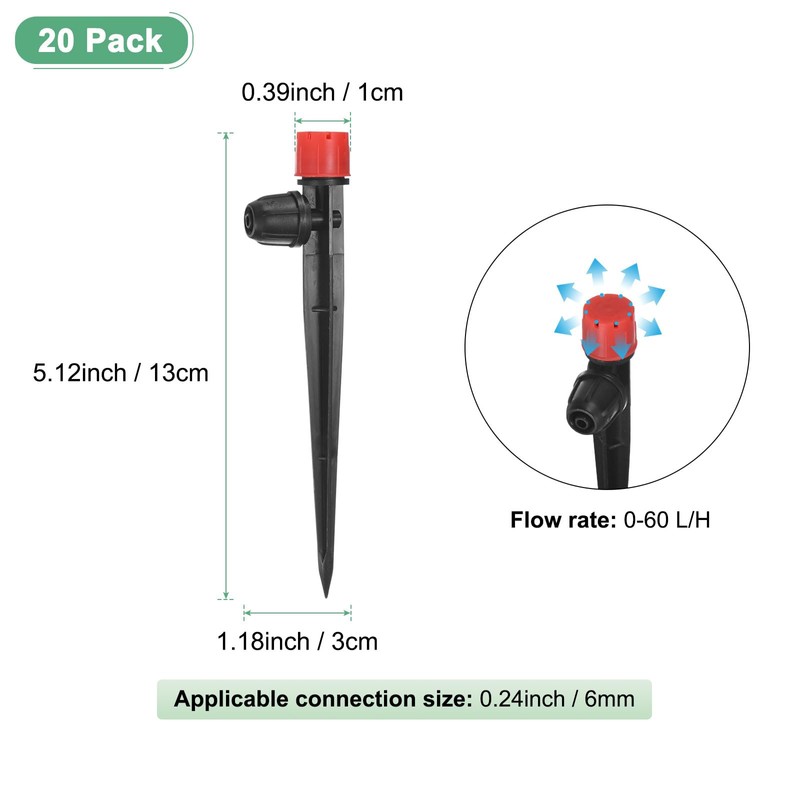 M METERXITY 20-Pack Drip Irrigation Emitters Sprayers, Drippers on 5"/13mm