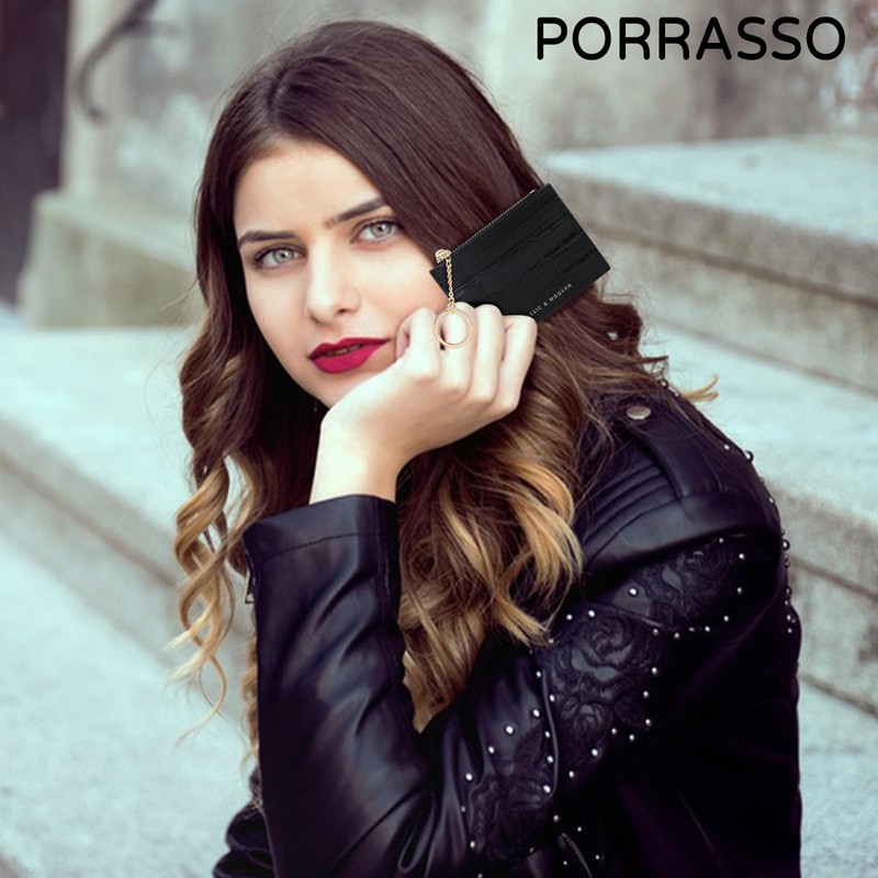 PORRASSO Credit Card Holder Coin Purse Women's PU Leather Card