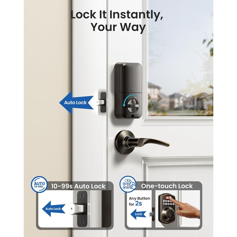 Veise Keyless Entry Door Lock with 2 Lever Handles -