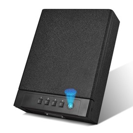 Garvee Gun Safe, Biometric Fingerprint Gun Safe, Bedside Gun Safe, Three Ways Quick Access Gun Lock Box for with Key Pad, Keys, USB-C Port and LED Light