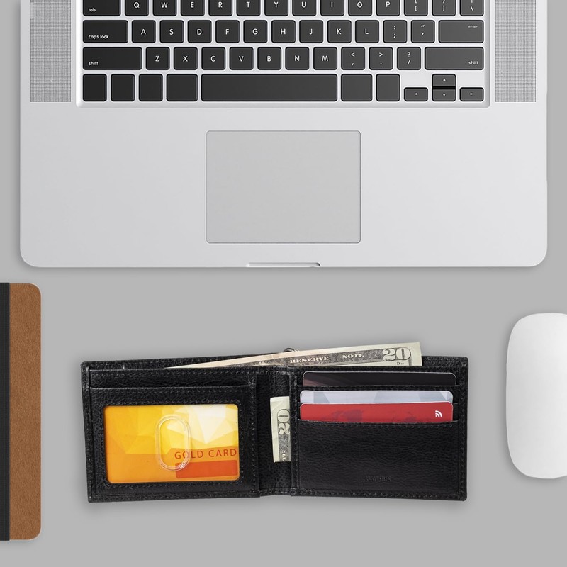 Dickies Men’s Bifold Genuine Leather Thin Card Wallet with ID