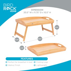 BIRDROCK HOME Bamboo Bed Tray with Folding Legs - Rectangular Wood Table - Wooden Curved Sides Breakfast Serving Tray - Ideal for Meals, Serving, Dining, Room Service, and Charcuterie - Natural