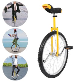 DYNAMI 24 Inch Unicycle for Adults,Outdoor Sports Wheel Unicycle with Manganese Steel Frame and Aluminum Alloy Rim,Adjustable Height,Load 154 lbs,Anti-slip For Outdoor Sports Fitness Exercise (Yellow)