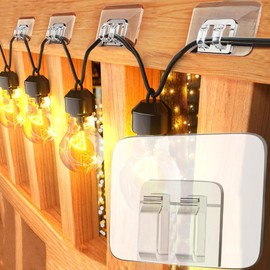 Hooks for Outdoor String Lights Clips 30Pcs Heavy Duty Cable Clip Clear Sticky Clip with Waterproof Adhesive Strips for Hanging Christmas Light UV-Resistant Wall Wire Cord Holder for Porch Patio Decor