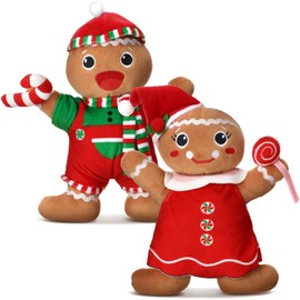 2 Pcs Gingerbread Plush Stuffed Animal Christmas Stuffed Animal Stuffed Gingerbread Boy Girl 10 Inch Gingerbread Man Plush Toys Christmas Decor Gingerbread Doll for Holiday Christmas Tree Gifts