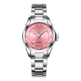 Reloj Elegante para Mujer – Acero Inoxidable, Correa Rosa, Resistente al Agua