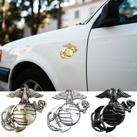 U.S.Marine Corps Car Emblem – 3D Eagle Globe Anchor Metal Decal, 3.3"x3.1" Weatherproof Military Sticker, Universal Fit for Cars, Trucks, Gifts for Veterans & Supporters (Gold)