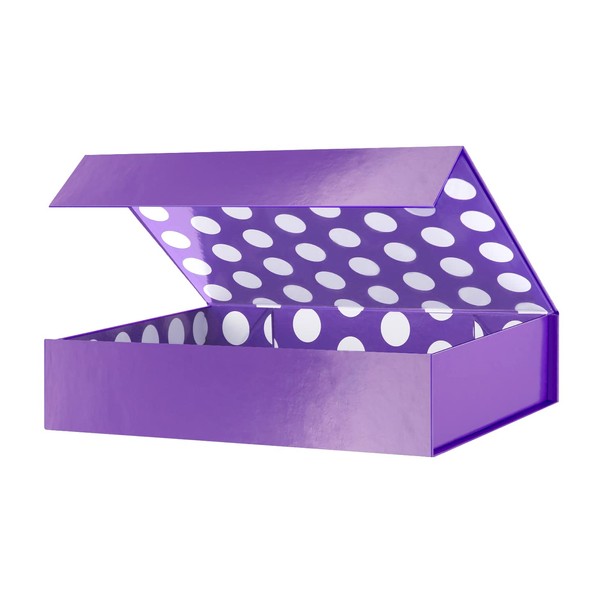 GREEN BEAN Gift Box 11x7.8x2.3 Inches, Purple Gift Box with Lid for Presents, Magnetic Closure Gift Box, Shirt Gift Box for Clothes (Glossy Metallic Purple, Polka Dot Design Inside)