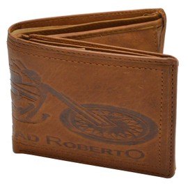 flevado Full Leather Wallet with RFID Protection Film Motorcycle Biker Rocker, Brown tone, Modern