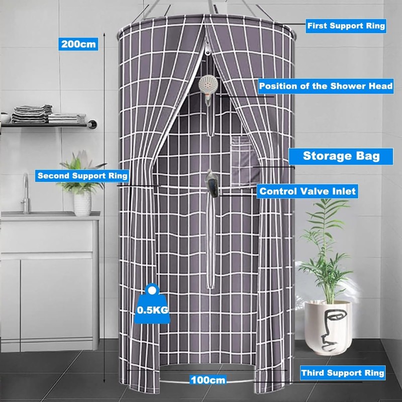 Round Shower Curtain Hanging Bathroom Curtains with Storage and Double