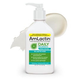 AmLactin Daily Nourish - Therapeutic Face and Body Lotion for Dry Skin - No-Scrub Exfoliator and Moisturizer with 5% Lactic Acid AHA, Safe for Sensitive Skin, 7.9 oz (Packaging May Vary)​