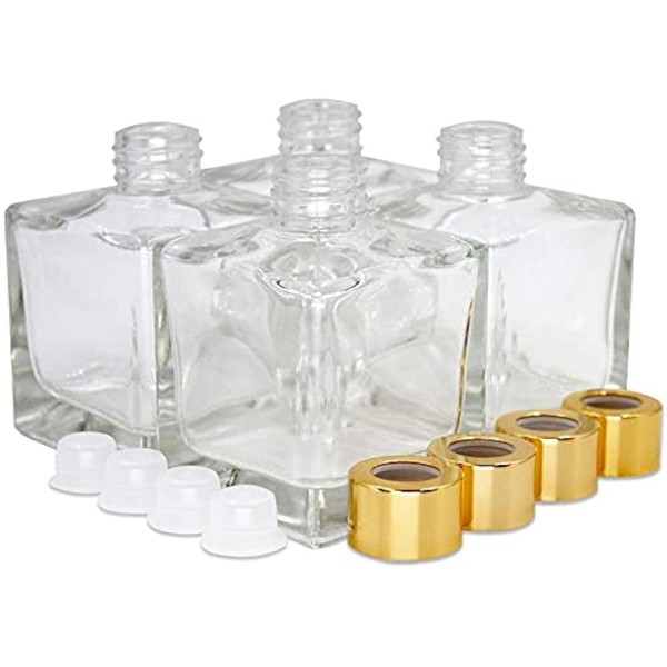 Royal Saphire Square Glass Diffuser Bottles with Gold Caps-3.7" High,