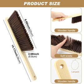 2 Pieces Wooden Hand Broom Brushes, Bench Brush with Long Wood Handle, Soft Bristle Cleaning Dust Brush for Counter, Bench, Car, Furniture, Bed, Woodworking Cleaning(Color:As Shown)