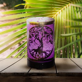 AROMAR Essential Ultrasonic Oil Diffuser Cool Mist Humidifier & Aromatherapy Metal Diffusers for Essential Oils with Auto Shut-Off and 7 Colors LED for Home and Office (Bronze Tree of Life)