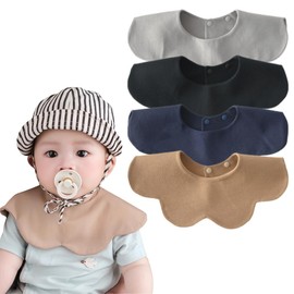 GoUseGo Baby Waterproof Bibs, Set of 4, Smooth Cotton, Baby, Large, Petals, 360° Bib, Korean Style, Plain, Girls, Boys, Bibs, 100% Cotton, Natural, Newborn Baby Gift, Baby Shower, brown/black