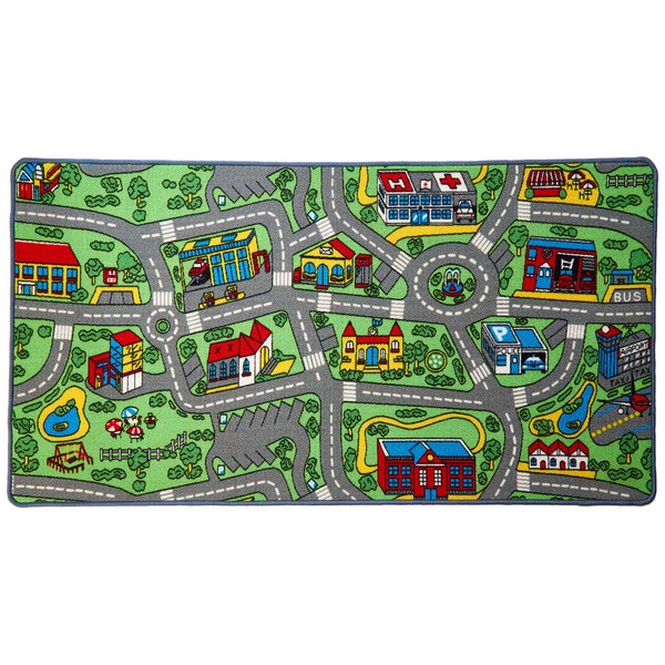 Click N' Play Kids Mat, Large Area Rug for Kid and Toddler Bedroom or Playroom, Perfect as a Classroom Rug, Fun, Educational, Non-Slip Activity Rug for Boys and Girls with a Road for Toy Cars