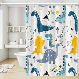 Umpoo Cartoon Dinosaur Shower Curtains Colorful Cute Dino Funny Animals Pattern for Kids Neutral Shower Curtain Waterproof Fabric Polyester Accessories with 12 Hooks, 72x78 Inch