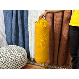 Saffron Round Bolster Removable Cover Cotton Mustard