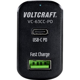 VOLTCRAFT CAS-63 USB Charger 63 Wp Car Output Current (Max) 3 A USB, USB-C® Socket Number of Outputs: 2 x USB Power Del