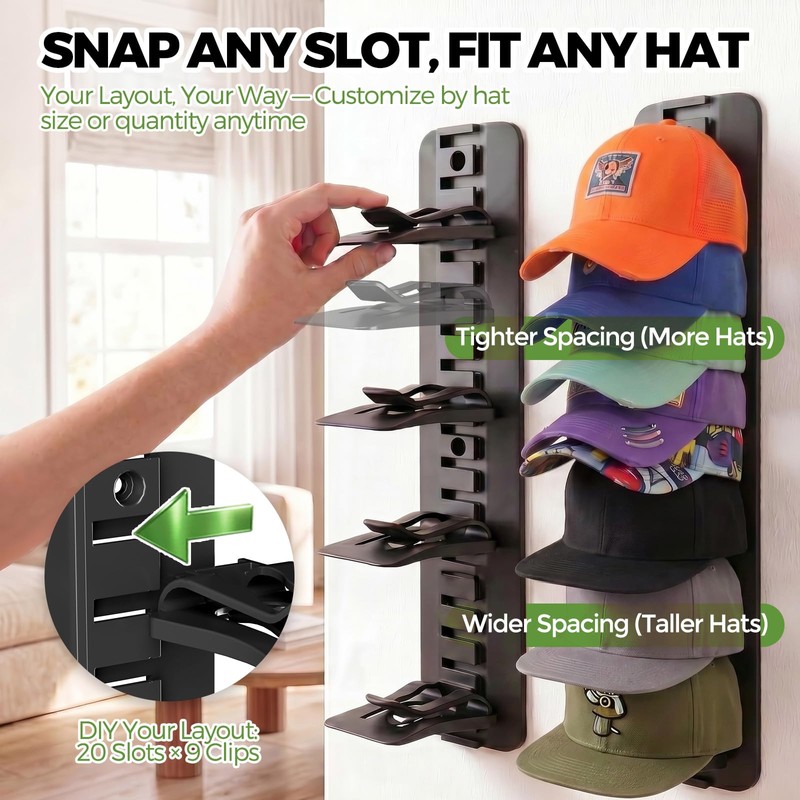HYASTO Hat Organizer 36 Baseball Caps Rack Holder 2 Pack