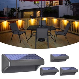 Bridika Solar Fence Lights, Fence Lights Fence Solar Lights Outdoor Waterproof Warm White & Daylight White LED Solar Lights for Backyard, Deck Railing, Stair Handrail and Wall (4 Packs, Plus Size)