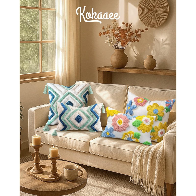 Kokaaee Throw Pillow Covers 18x18 - Tufted Boho Decorative Pillow